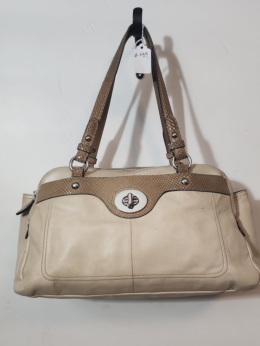 CoachBeige and Taupe Leather Shoulder Bag